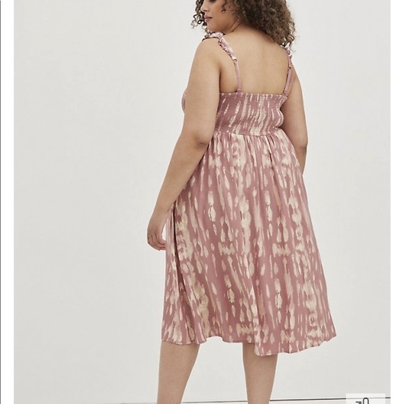 TORRID tie dye rose challis ruffle strap midi dress - Picture 2 of 7